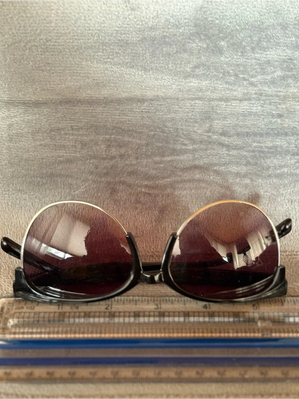 Black Half-Rim Sunglasses with Purple Gradient Lenses